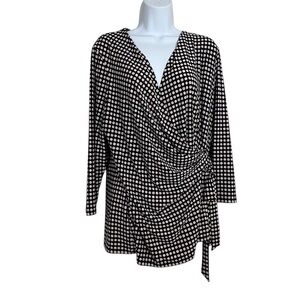Anne Klein Chic Pink Black Polka Dot Women's Wrap Top Plus Size XL Office